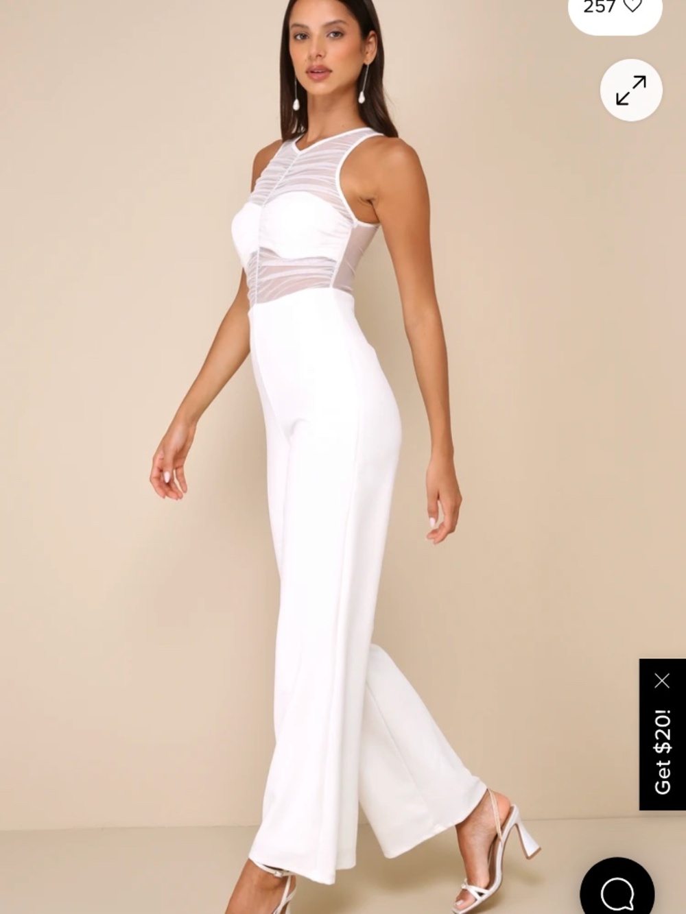 Lulus Sultry Charisma White Mesh Wide Leg Jumpsuit Size S NWT